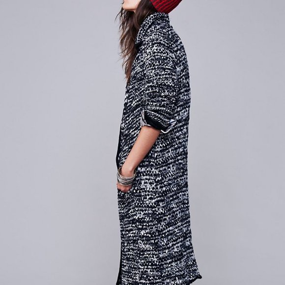 NWT Small Free People Last Dance Sweater Coat Duster Tweed Black Gray Cardigan - Picture 7 of 9